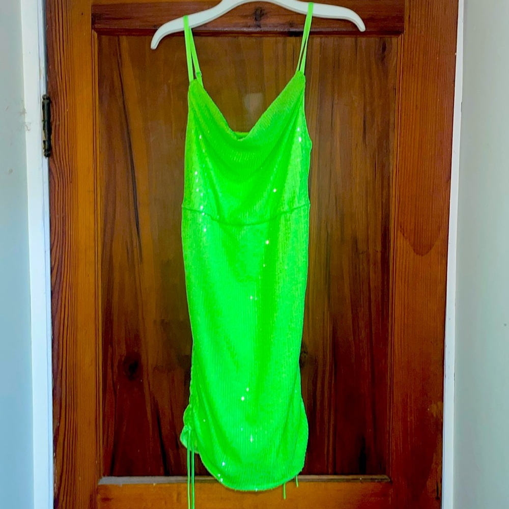 Neon Green Sparkle Party Dress